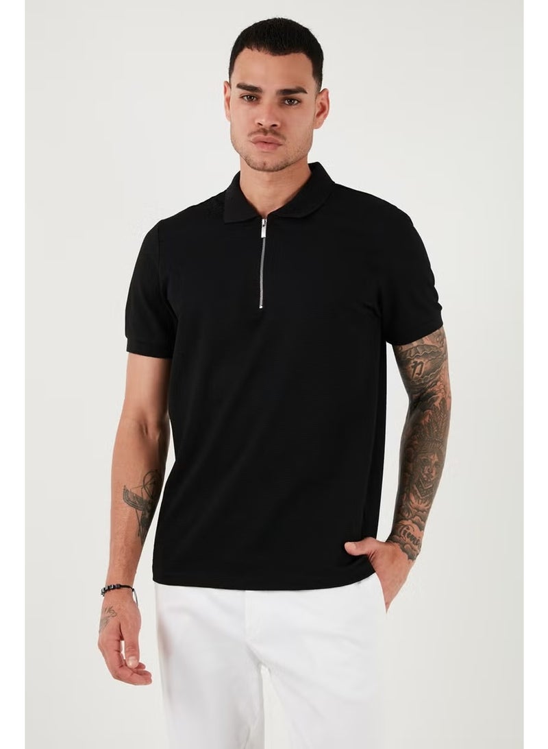 Buratti Cotton Regular Fit Zippered Polo Neck T Shirt Men's Polo Neck T Shirt 5902915 - Image 2